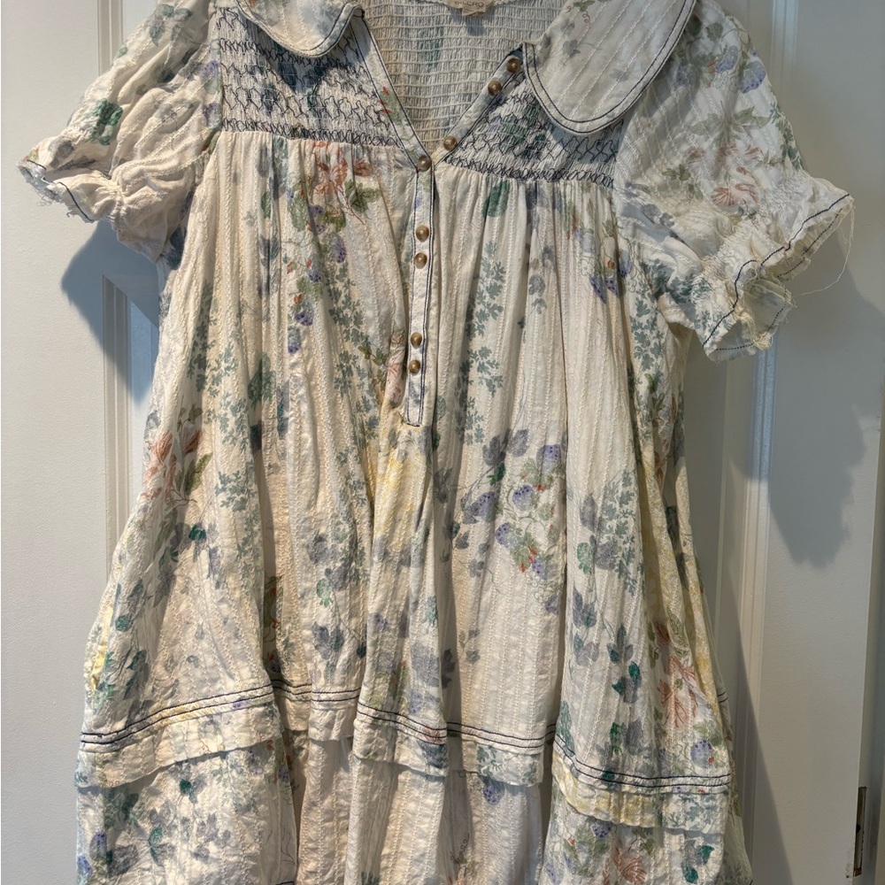 Pilcro Anthropologie Floral Button-Down Baby Doll Dress with Puff Sleeves